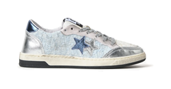 SNEAKER WEEK STAR IN CROSTA GHIACCIO E TESSUTO CELESTE CON DETTAGLI ARGENTATI ED EFFETTO USED